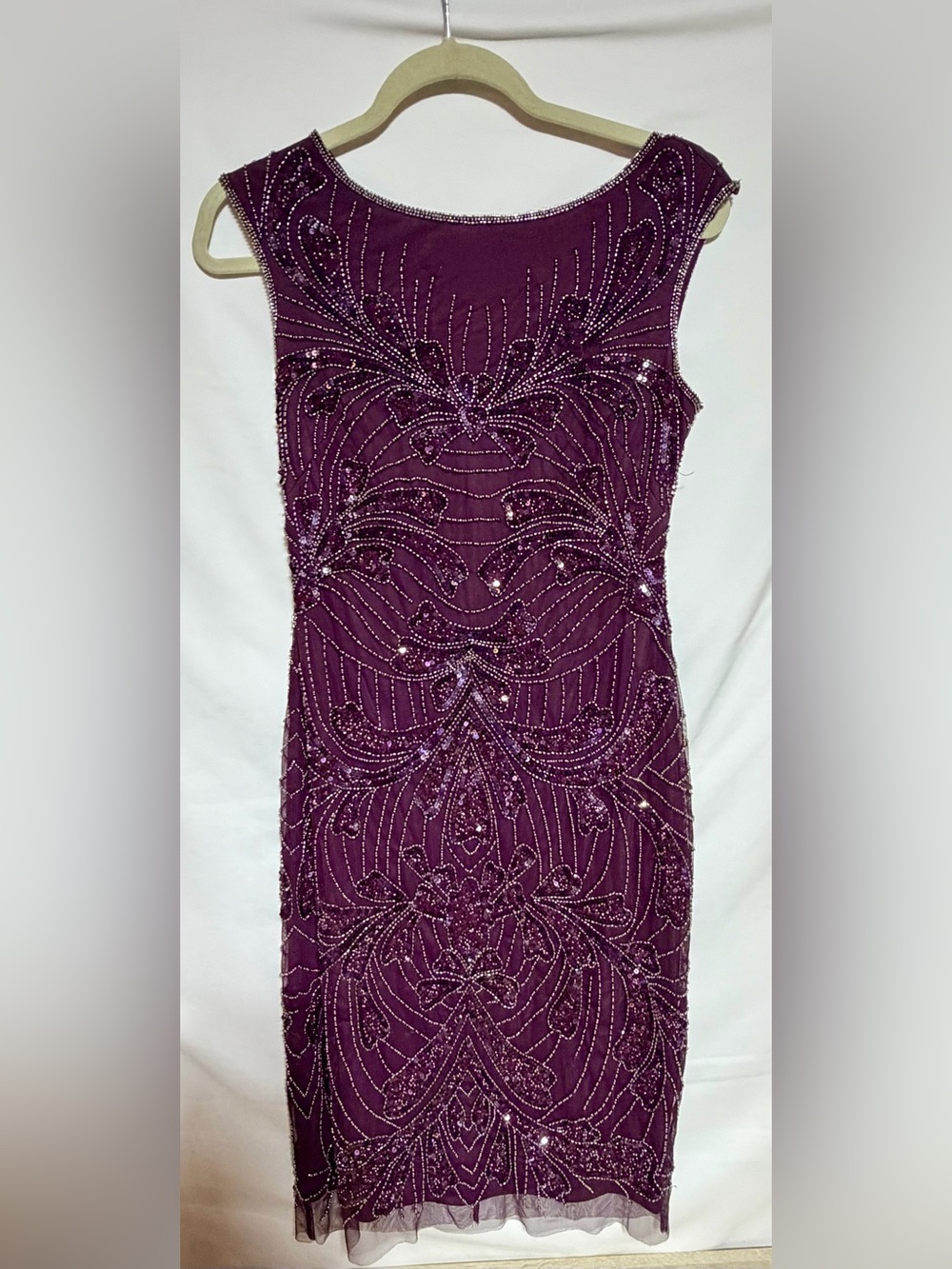 Adrianna Papell beaded plum sleeveless cocktail dress, Sz 2